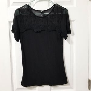 H&M mesh/lace scalloped detail top